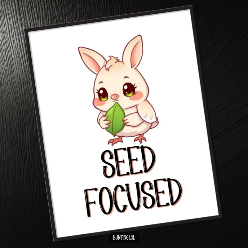 Funny bunting bird digital art print of a bunting with bright eyes observing a seed, perfect for humorous, observant decor.