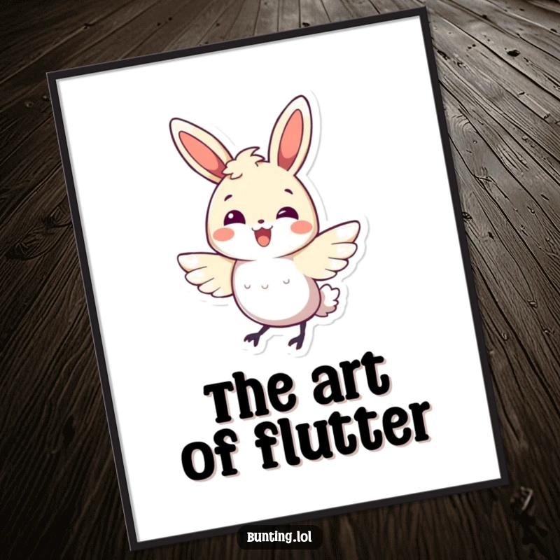 Funny bunting bird digital art print of a character doing a happy, energetic wing flutter, for instant vibrant decor.