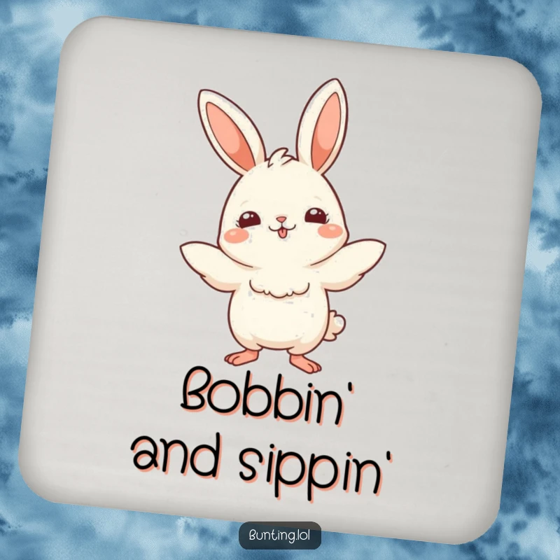 Funny Coaster set with a cute bunting bird doing a playful bobbing motion, adding a decorative and protective touch.