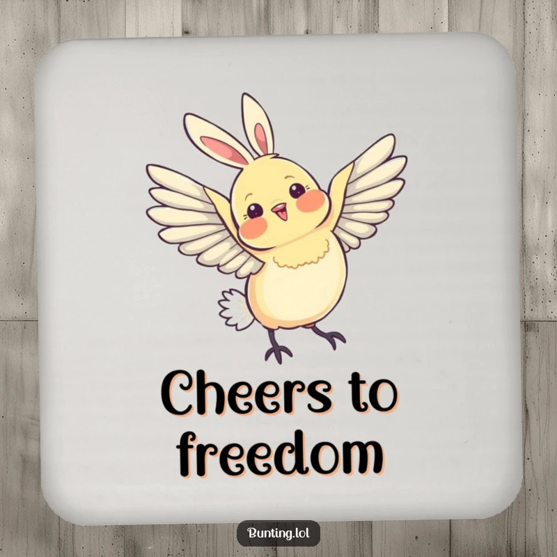 Funny Coaster showcasing a bunting bird's graceful wing stretch, adding a humorous and elegant touch to any drink.