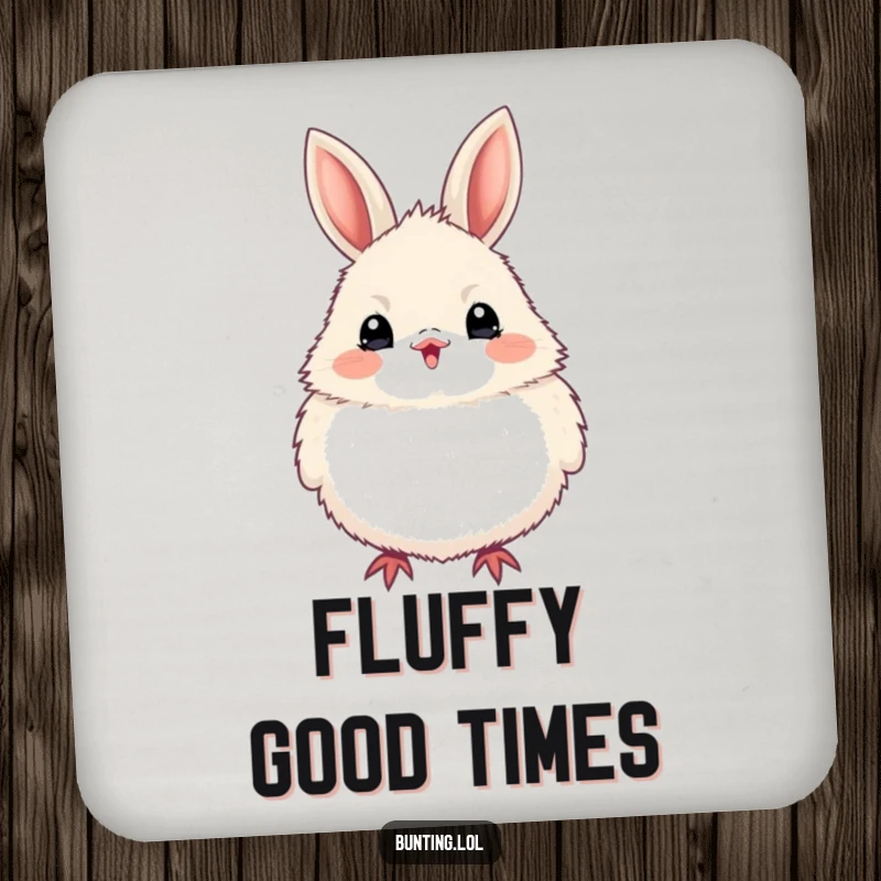 Funny bunting bird coasters featuring a bird puffed up with excitement, protecting surfaces with humor, an ideal funny gift set.