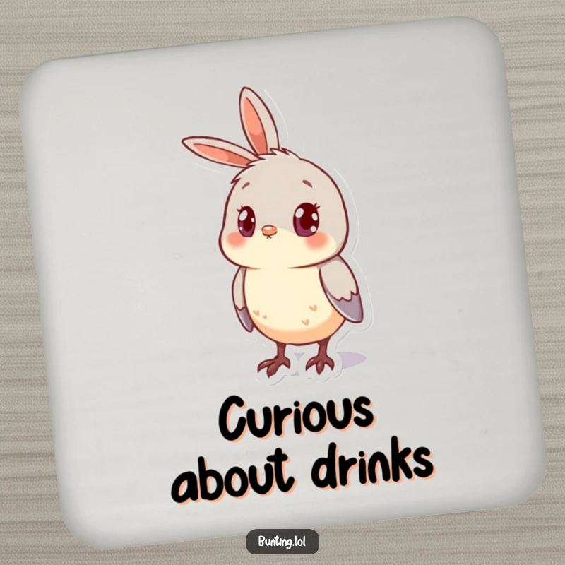 Funny Coaster set with a cute bunting bird looking curious with its head cocked to the side, adding a decorative touch.