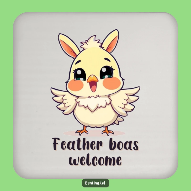 Funny Excited Bunting Coasters (Set of 4): Protect Surfaces with Joyful Fluffy Feathers!