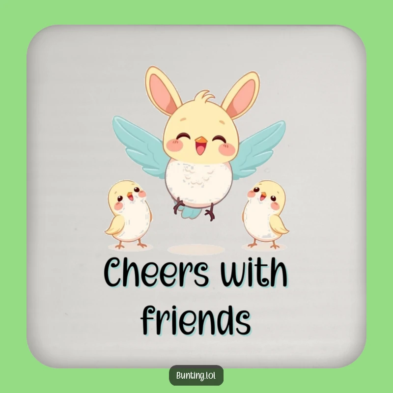 Funny Joyful Bunting Coaster: Protect Surfaces with Friendship!