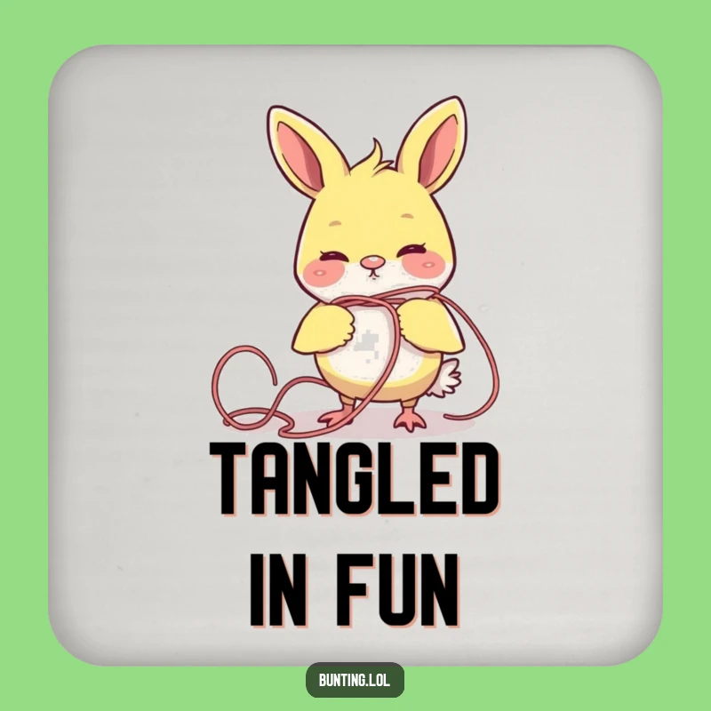 Funny Tangled Bunting Coaster: Protect Surfaces with Humor!