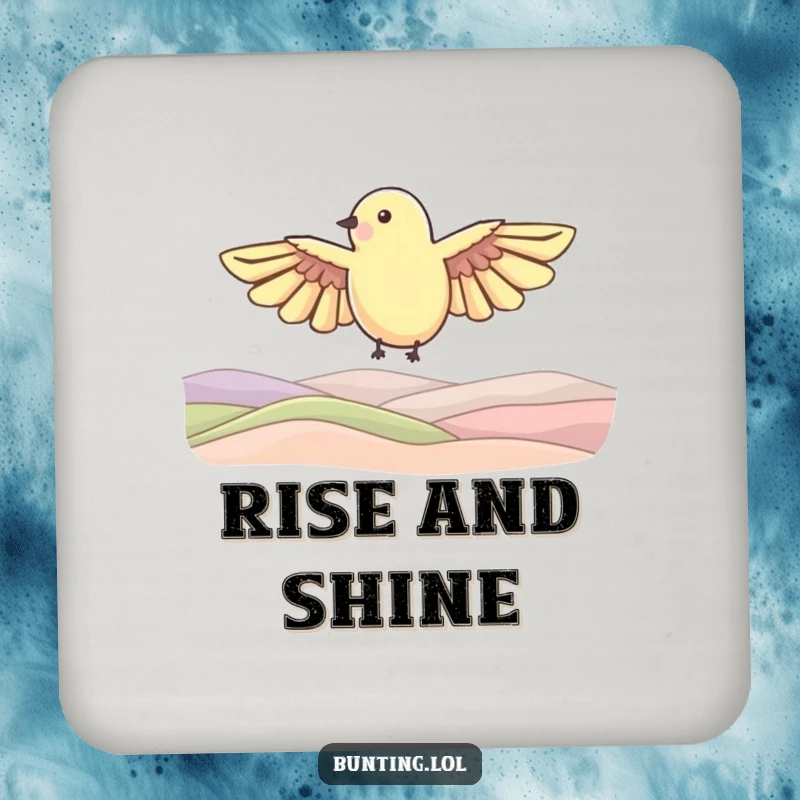 Funny Drink Coaster featuring a bunting bird shape with wings outstretched, soaring over rolling hills, adding a scenic and humorous flair.