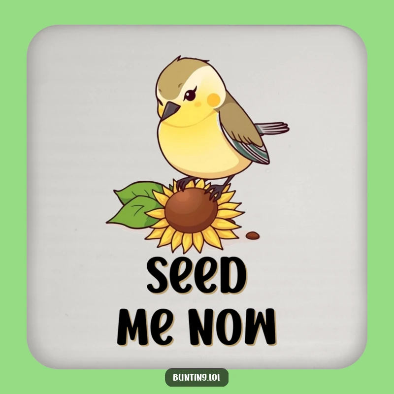 Funny Bunting Bird Coaster: Seed Lover Humor, Protect Surfaces!