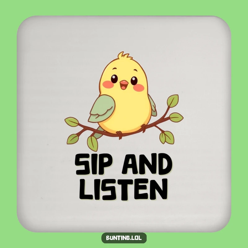 Funny Chirping Bunting Coasters: Cute Bird Character Singing Joyfully, Hilarious Drink Protection