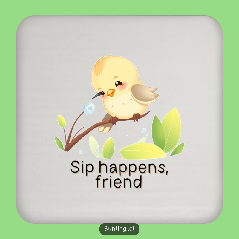 Funny Bunting Dewdrop Coaster - Protect Surfaces with Birdy Humor!