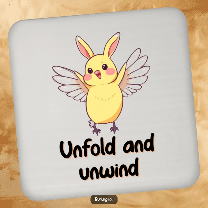 Funny Bunting Coaster depicting a bird stretching its wings gracefully, a small piece of elegant and humorous drinkware.