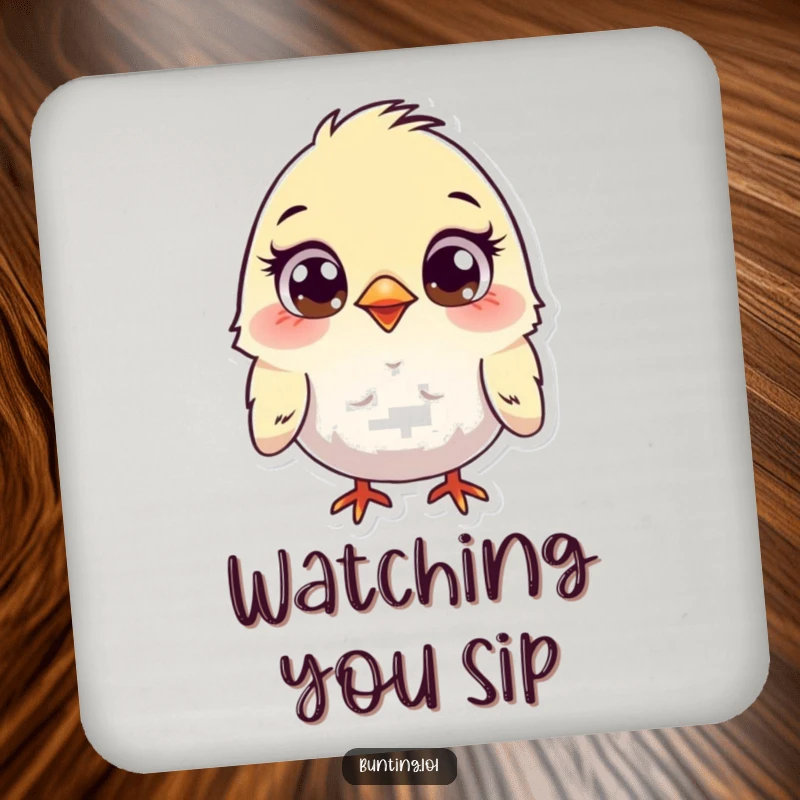 Funny Bunting Coasters featuring a cute curious bird, adding humor and charm to any table setting, a perfect funny gift.