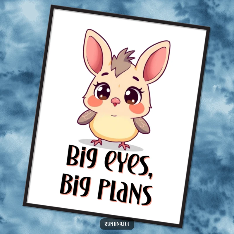 Funny Curious Bunting Poster: Charming depiction of a wide-eyed bunting bird curiously looking around, creating a funny scene.