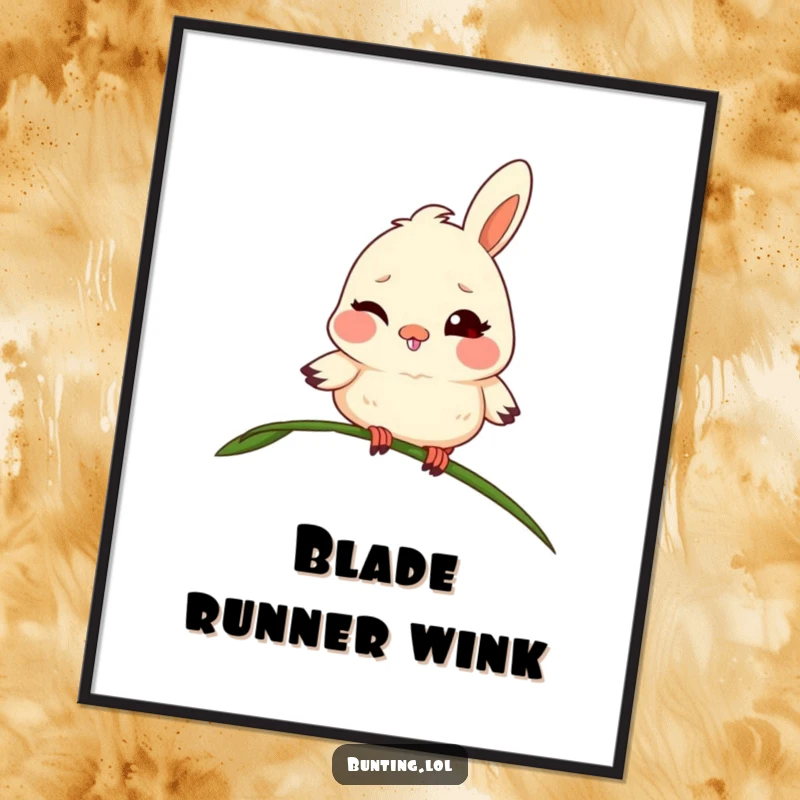 Funny bunting poster featuring a mischievous bird winking from a grassy perch, bringing playful energy to any room.