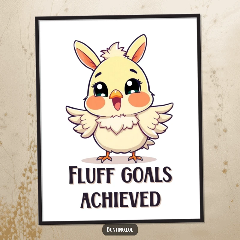 Funny Bunting Poster showcasing an excited bird joyfully fluffing its feathers, creating a heartwarming and humorous scene.