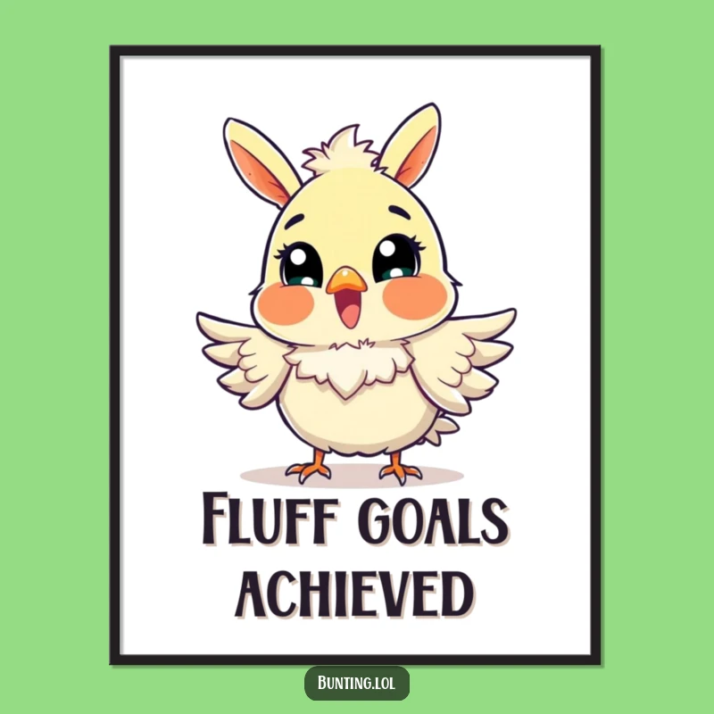 Funny Excited Bunting Poster: Fluffy Feathers & Joyful Vibes for Your Wall - Funny Gift!