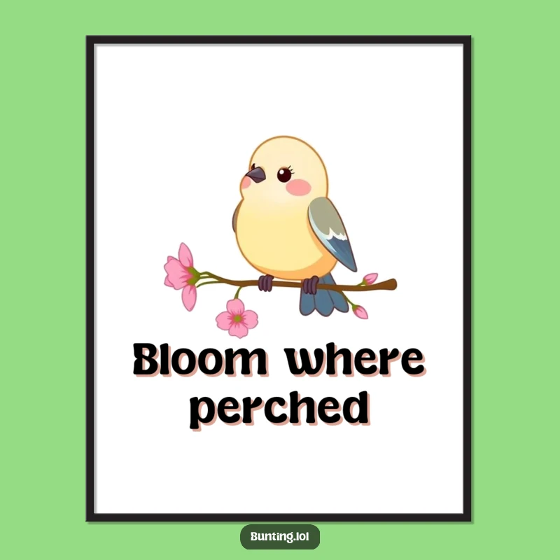 Funny Bunting Bird Poster: Floral Perch Art, Hilarious Decor!