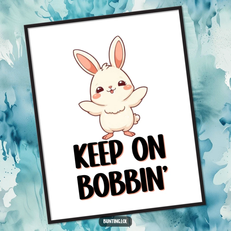 Funny Poster art of a cute bunting bird in a playful bobbing motion, radiating charm and amusing movement.