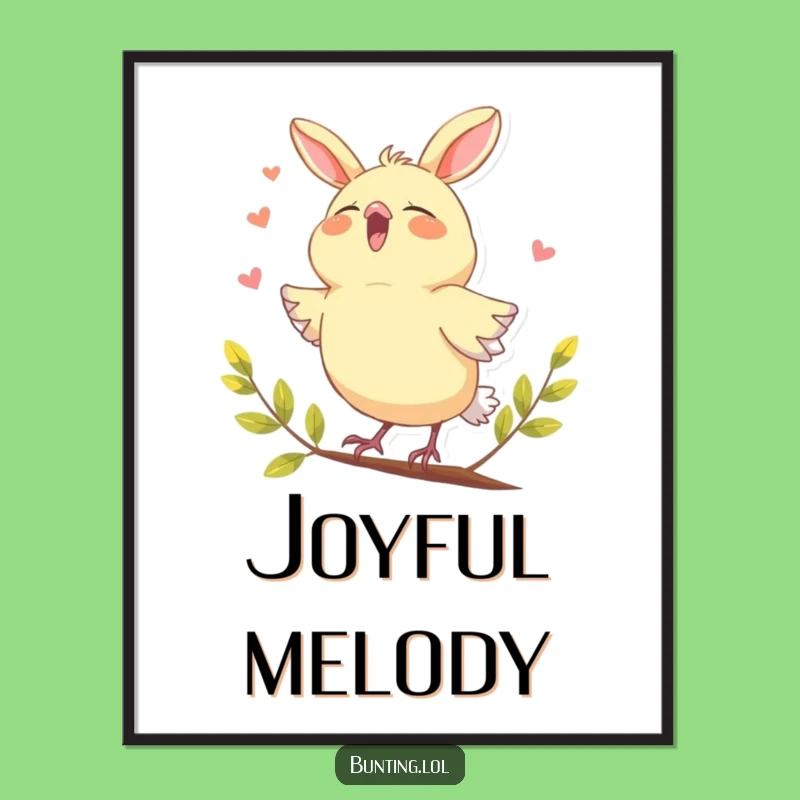 Funny Bunting Singing Joyfully Poster - Whimsical Wall Art, Hilarious Bird Gift