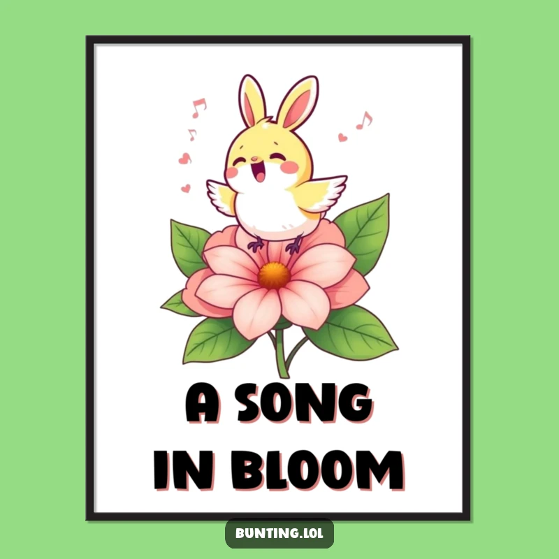 Funny Bunting Singing on Flower Poster: Vibrant Wall Art Gift!