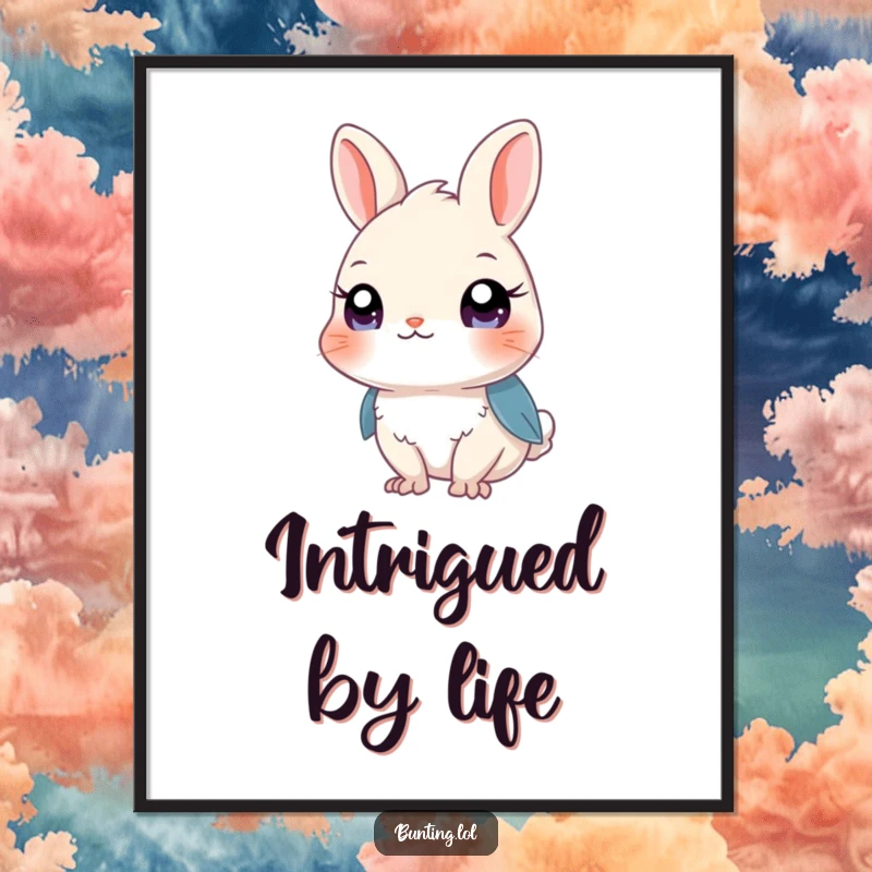 Funny Bunting Poster featuring a wide-eyed bird looking around with intense curiosity, perfect for quirky decor.