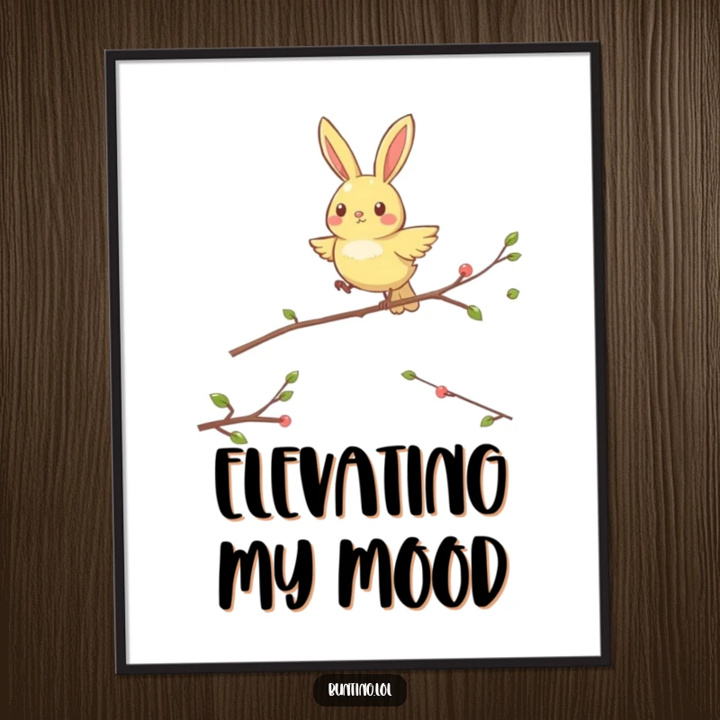 Funny Hopping Bunting Poster: Charming depiction of an energetic bunting bird happily hopping between perches, creating a funny scene.