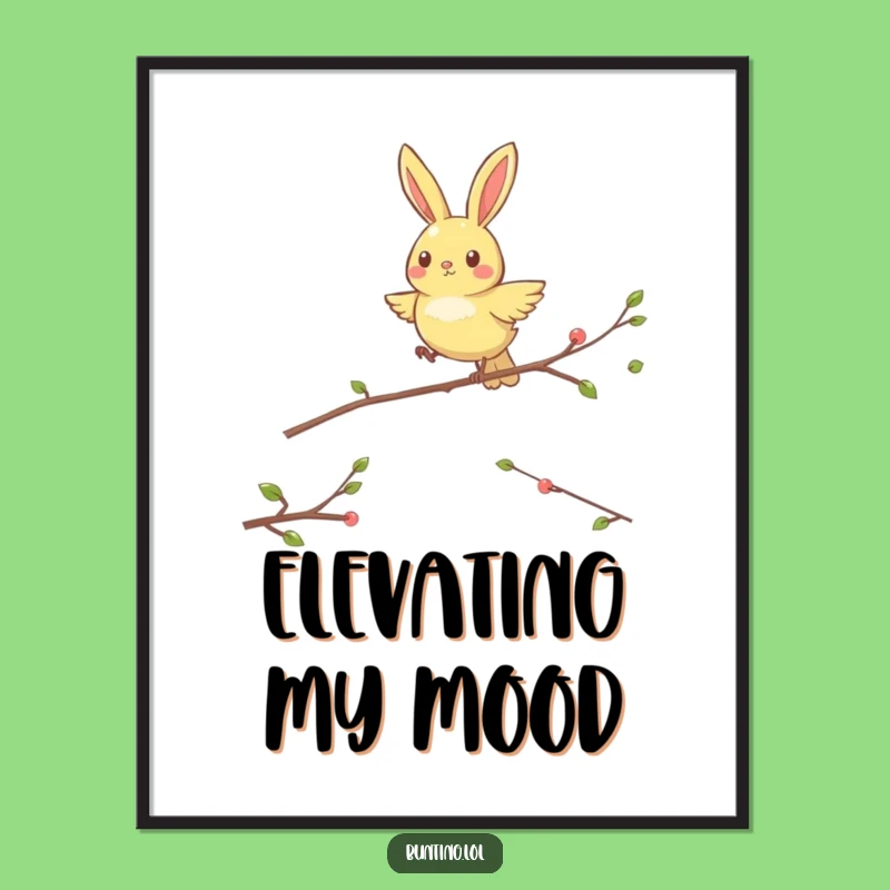 Funny Hopping Bunting Poster: Energetic Bird Jumping, Whimsical Wall Art, Perfect Funny Gift