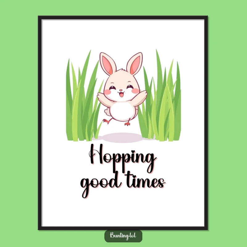 Funny Joyful Bunting Poster: Happy Hopping Bird in Grass for Your Wall - Funny Gift!