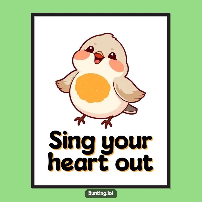 Funny Orange Bird Poster: Joyful Chirping Songbird Art Print, Humorous Wall Decor Gift