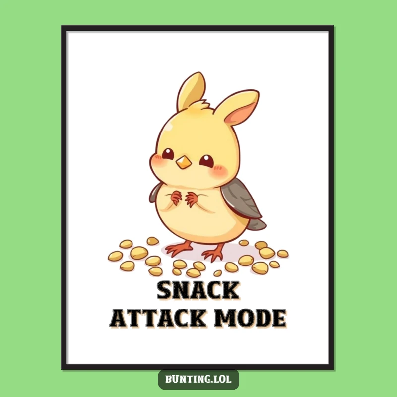 Funny Pecking Bunting Poster: Cute Bird Eating Seeds, Whimsical Wall Art, Perfect Funny Gift