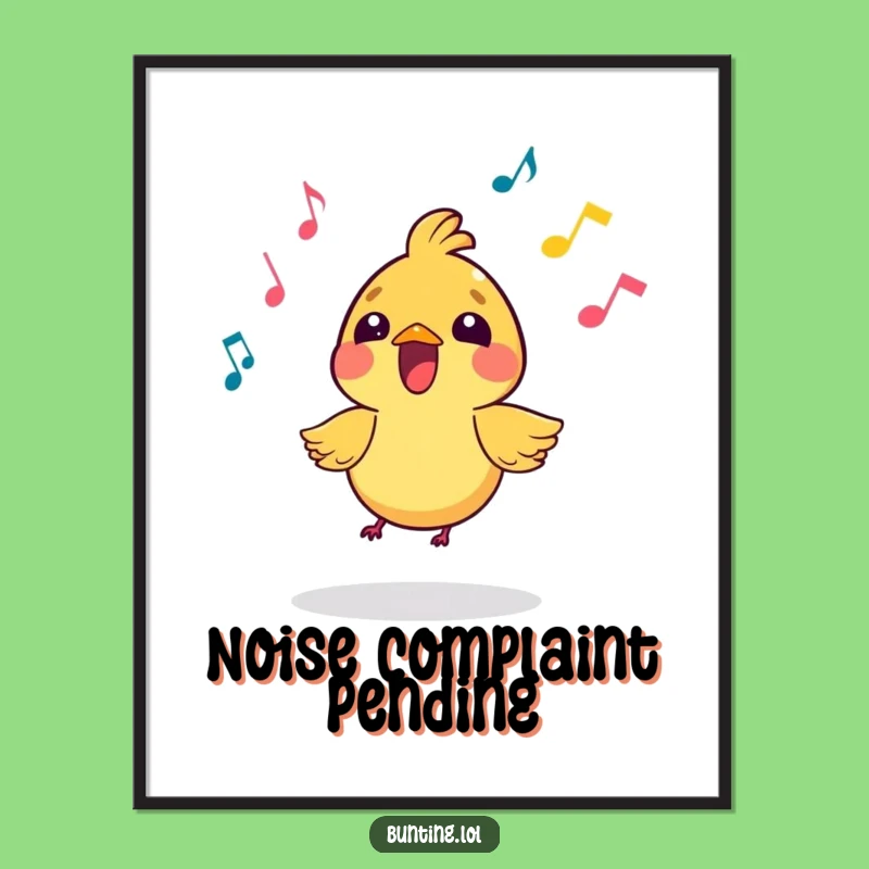 Funny Singing Bird Poster: Vibrant Art with Musical Notes - Unique Funny Gift!