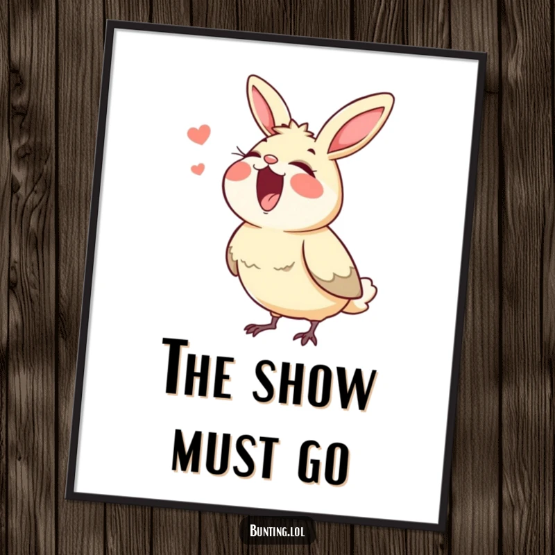 Funny bunting poster, depicting a bird singing with its beak wide open, a dynamic piece of wall art.