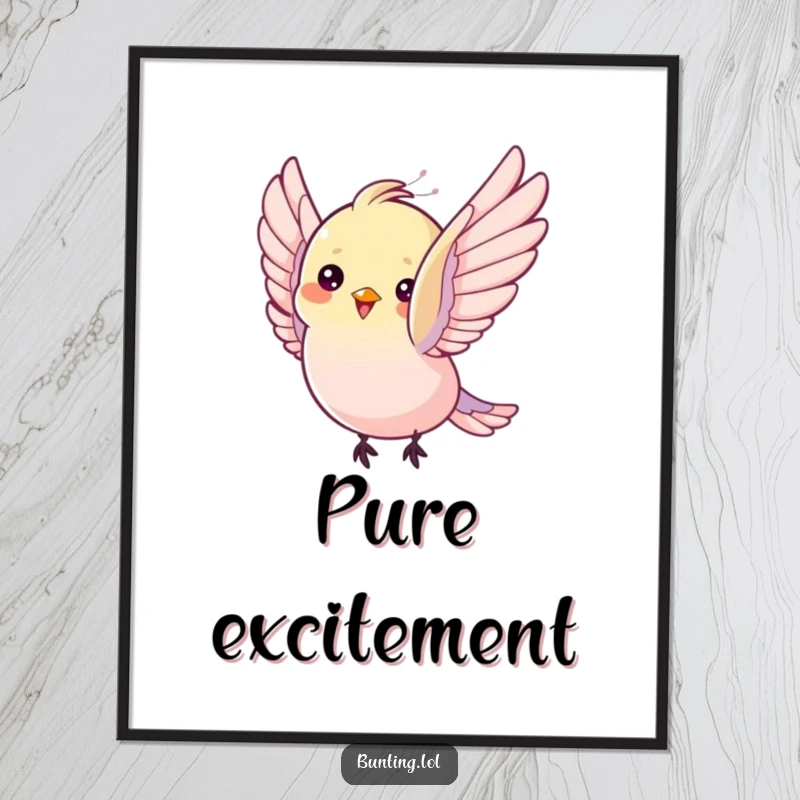 Funny Poster: Bunting bird flutters its wings with pure delight, adding humorous and joyful wall art.