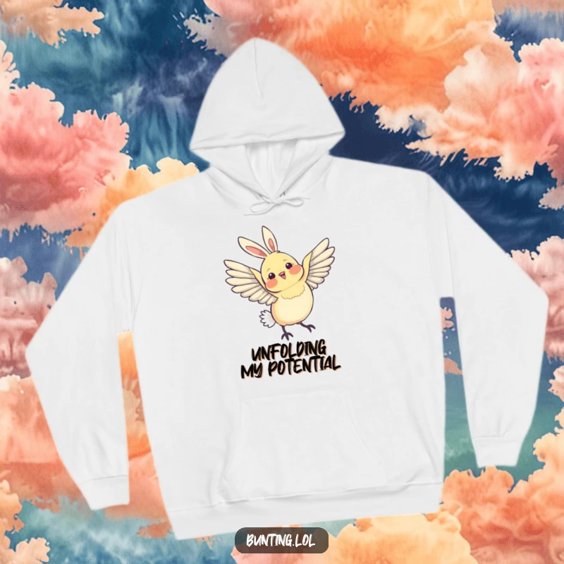 Funny Hoodie featuring a bunting bird gracefully stretching its wings in an arc, perfect for cozy moments of reflection.