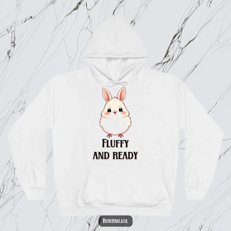 Funny bunting bird hoodie showcasing a bird puffed up with fluffy excitement, perfect for cozy, enthusiastic wear and gift-giving.