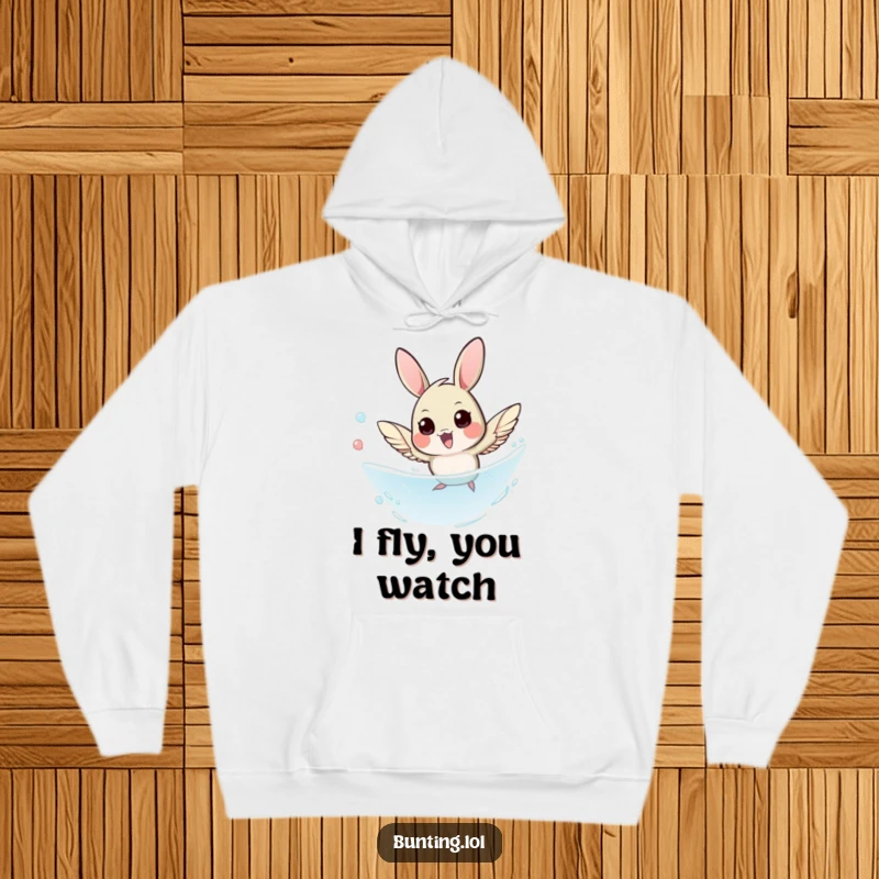 Funny Bunting Hoodie featuring a small bird in a dynamic, swift, agile dive, bringing joy and laughter.