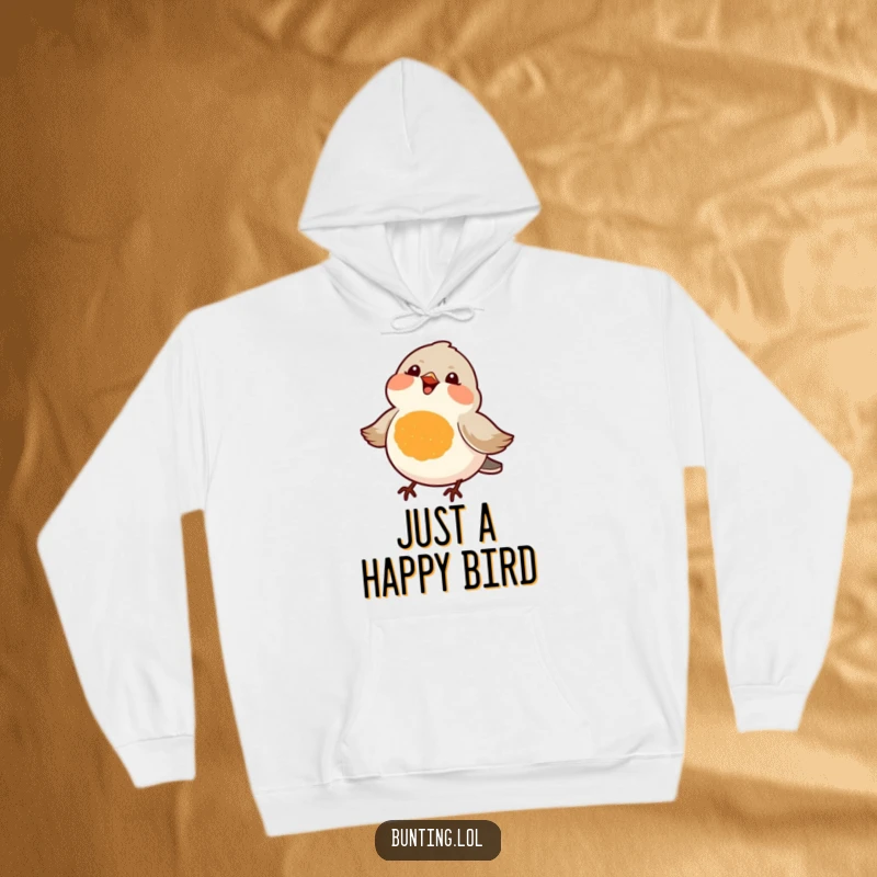 Funny hoodie displaying a small bird with a vibrant orange chest, mid-chirp, radiating infectious happiness and playful humor.