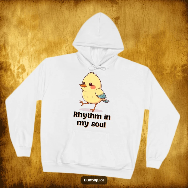 Funny Hoodie featuring a bunting bird character comically tapping its feet in rhythm, providing warmth and a touch of playful energy.