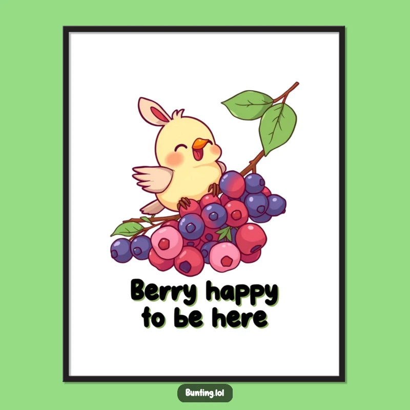 Funny Free Printable Bunting Art: Berry Pecking Bliss Downloadable Wall Decor