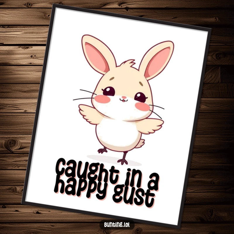 Funny Free Printable Bunting Wall Art: Adorable bird with wide eyes and ruffled feathers, reacting to a sudden strong wind.