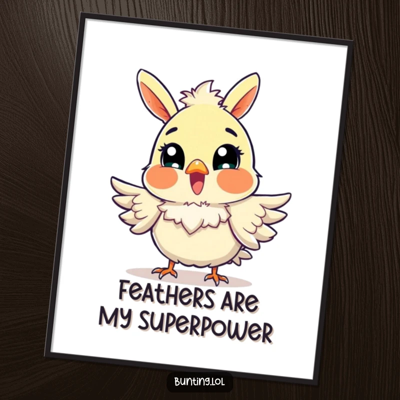 Funny Free Printable Wall Art of a bunting bird looking excited while fluffing its feathers, adding charm to any wall.