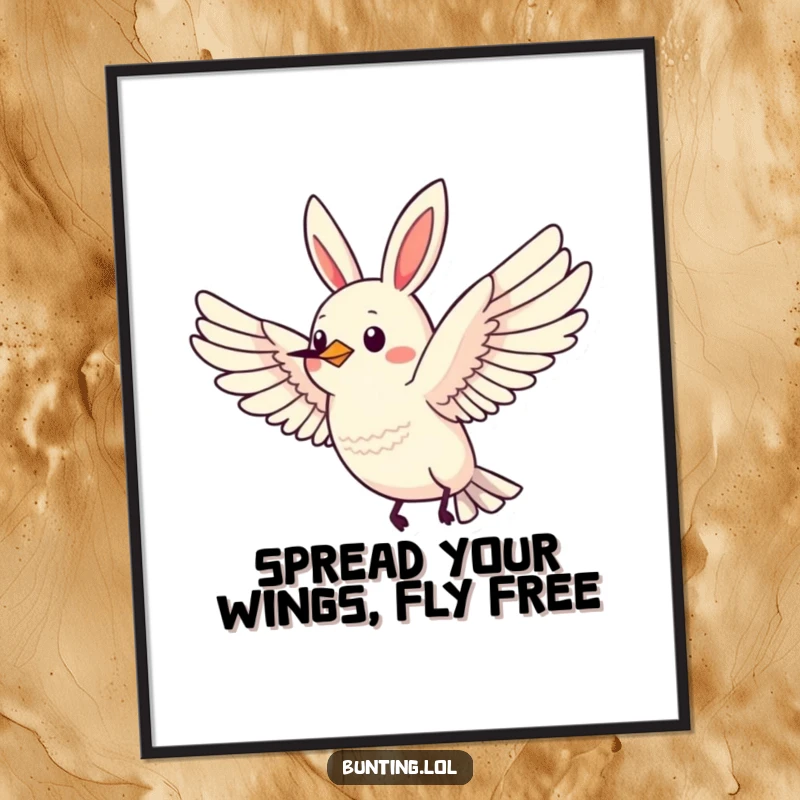 Funny Free Printable Wall Art: A bunting gracefully flies with wings spread wide, bringing a sense of freedom.