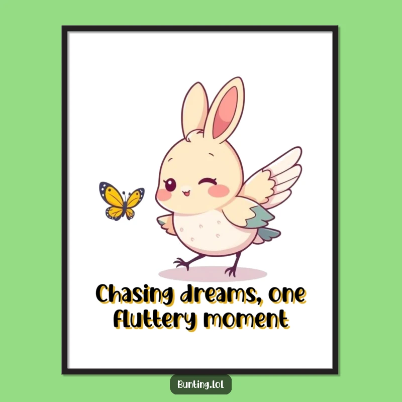 Funny Free Printable Wall Art: Bunting Chasing Butterfly, Adorable Downloadable Decor