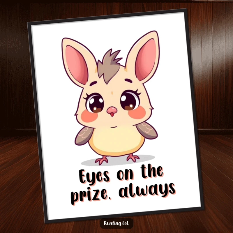 Funny Free Printable Wall Art of a bunting character with wide eyes, curiously surveying its surroundings, adding a touch of intrigue.