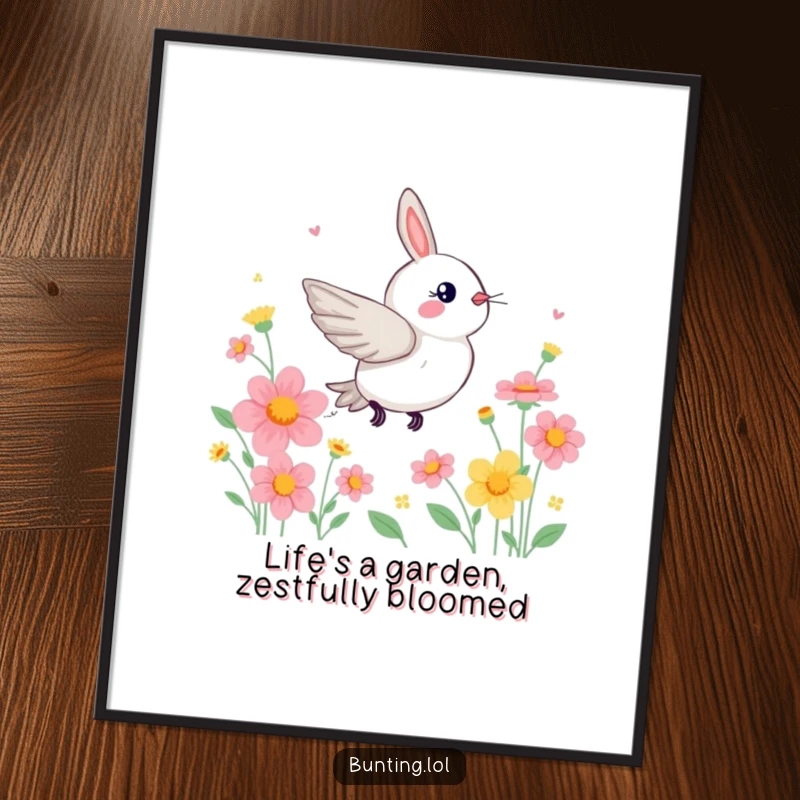 Funny Free Printable Wall Art: A bunting races energetically through a kaleidoscope of colorful flowers.