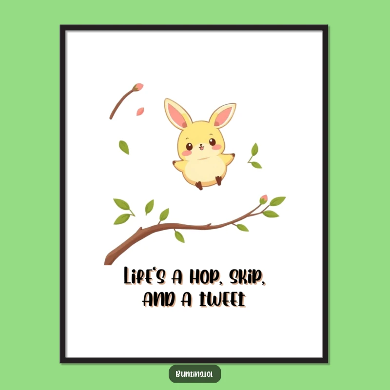 Free Printable Bunting Wall Art: Funny Hopping Bird Humorous Downloadable Decor