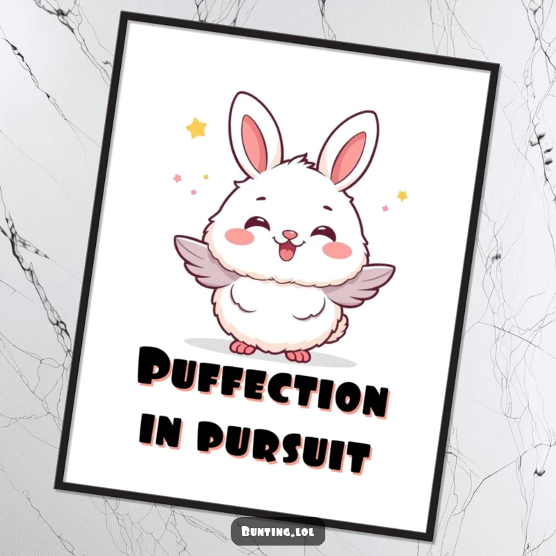 Funny Free Printable Wall Art: A bunting bird is puffed up with fluffy excitement, radiating pure joy and charm. Downloadable decor.