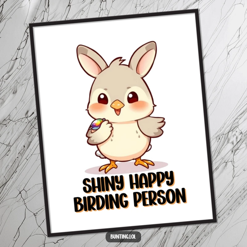 Funny Free Printable Wall Art showing a bunting bird playfully pecking at a shiny object, a delightful piece for any wall.