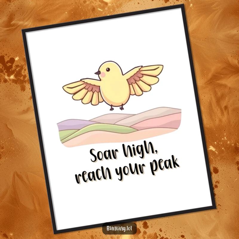 Funny Free Printable Wall Art: A bunting bird shape with outstretched wings soaring high over picturesque rolling hills, evoking freedom.