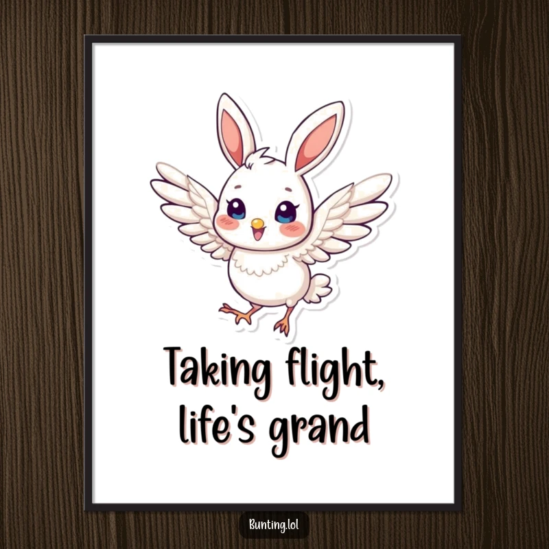 Funny Free Printable Wall Art: A bunting character with wings slightly extended, in a dynamic pose, ready for adventure, a striking downloadable piece.