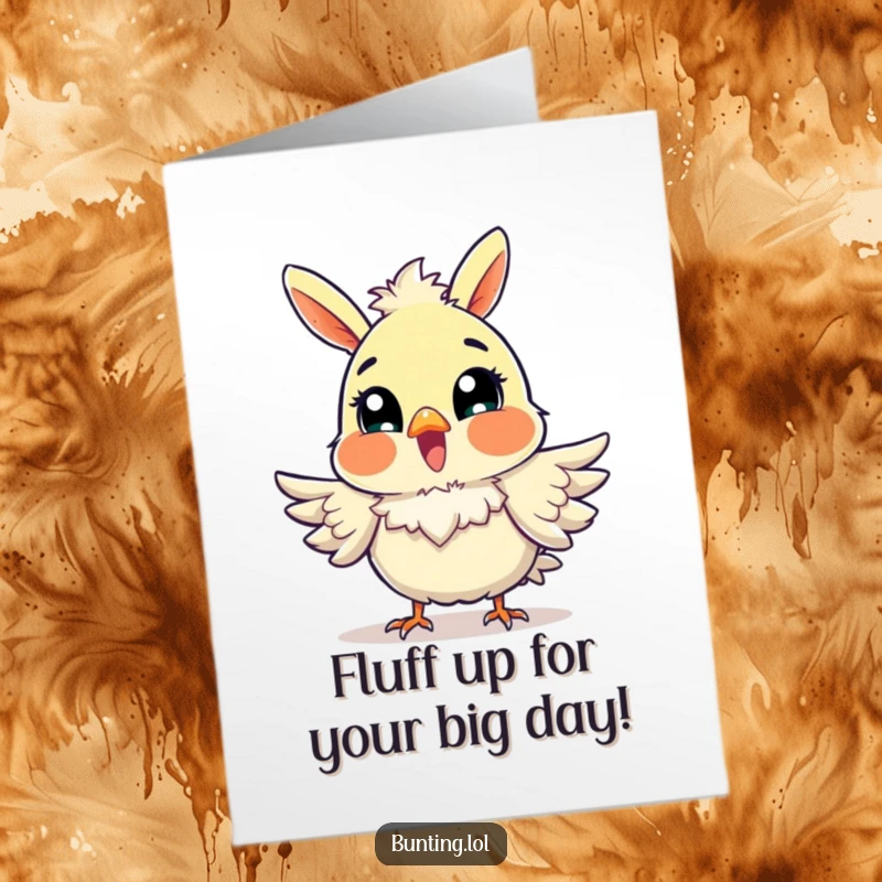 Funny Free Printable Birthday Card showing a bunting bird excitedly fluffing its feathers for a cheerful DIY greeting.